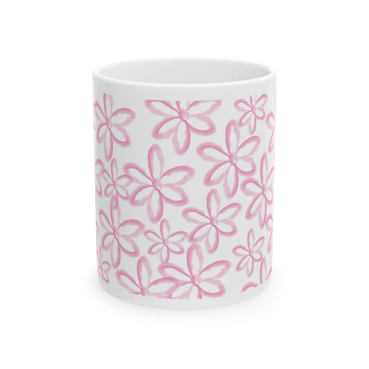 Pink Floral Ceramic Mug - 11oz, 15oz, Gift for Her, Coffee Cup, Tea Lover, Mother's Day, Birthday Present