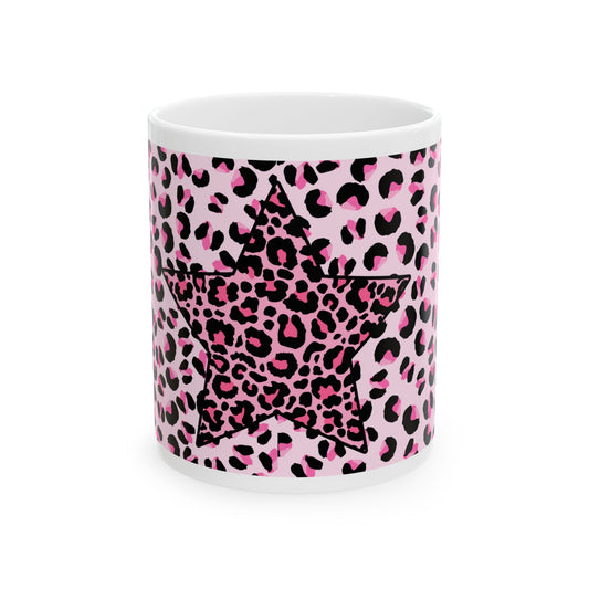 Pink Leopard Print Ceramic Mug - Fun Coffee Cup, Gifts for Her, Animal Print Decor, Office Mug, Cute Kitchenware