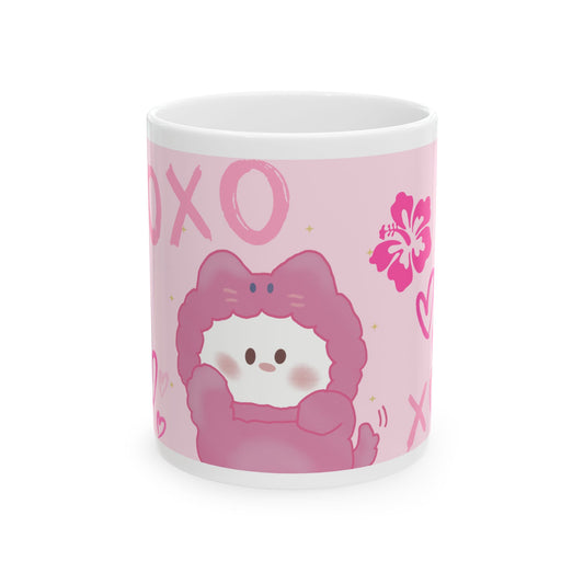 Cute Kawaii Ceramic Mug, Adorable Pink Cat Cup, Perfect Gift for Lovers, Valentine's Day, Tea or Coffee Drinkers