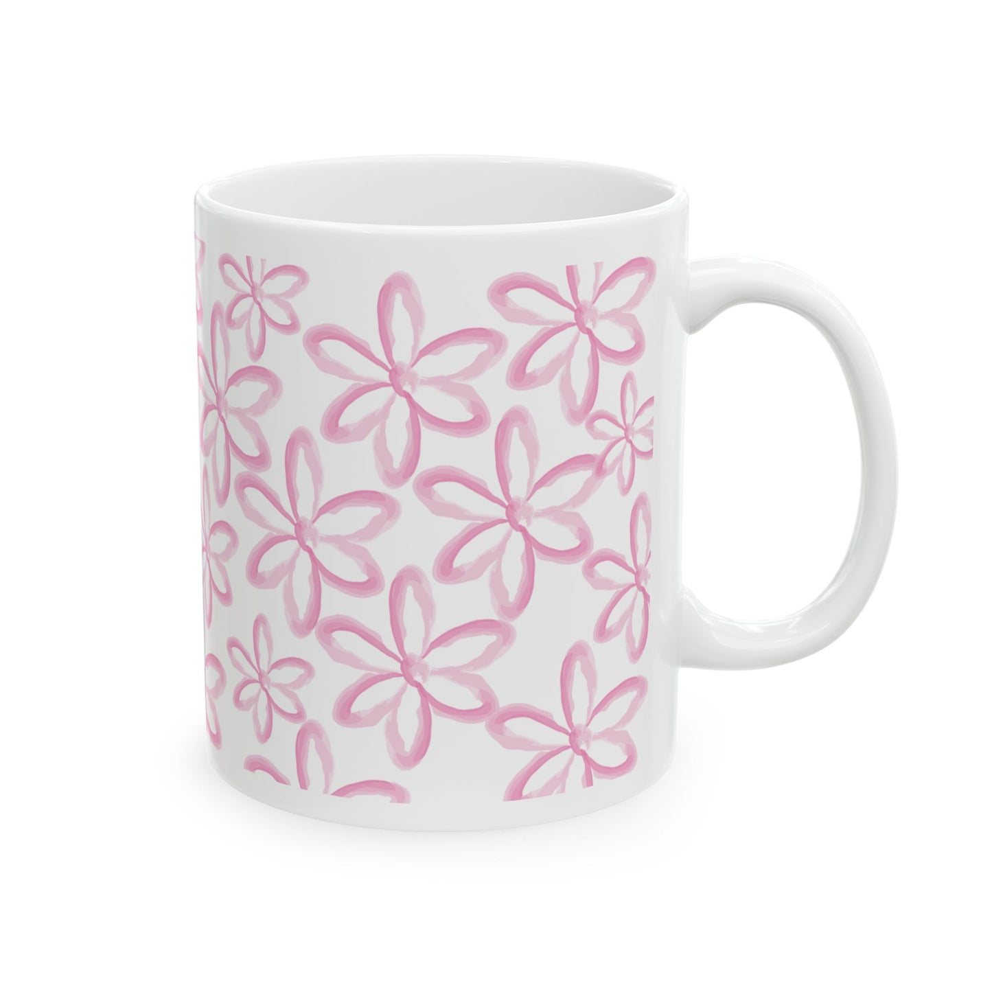Pink Floral Ceramic Mug - 11oz, 15oz, Gift for Her, Coffee Cup, Tea Lover, Mother's Day, Birthday Present