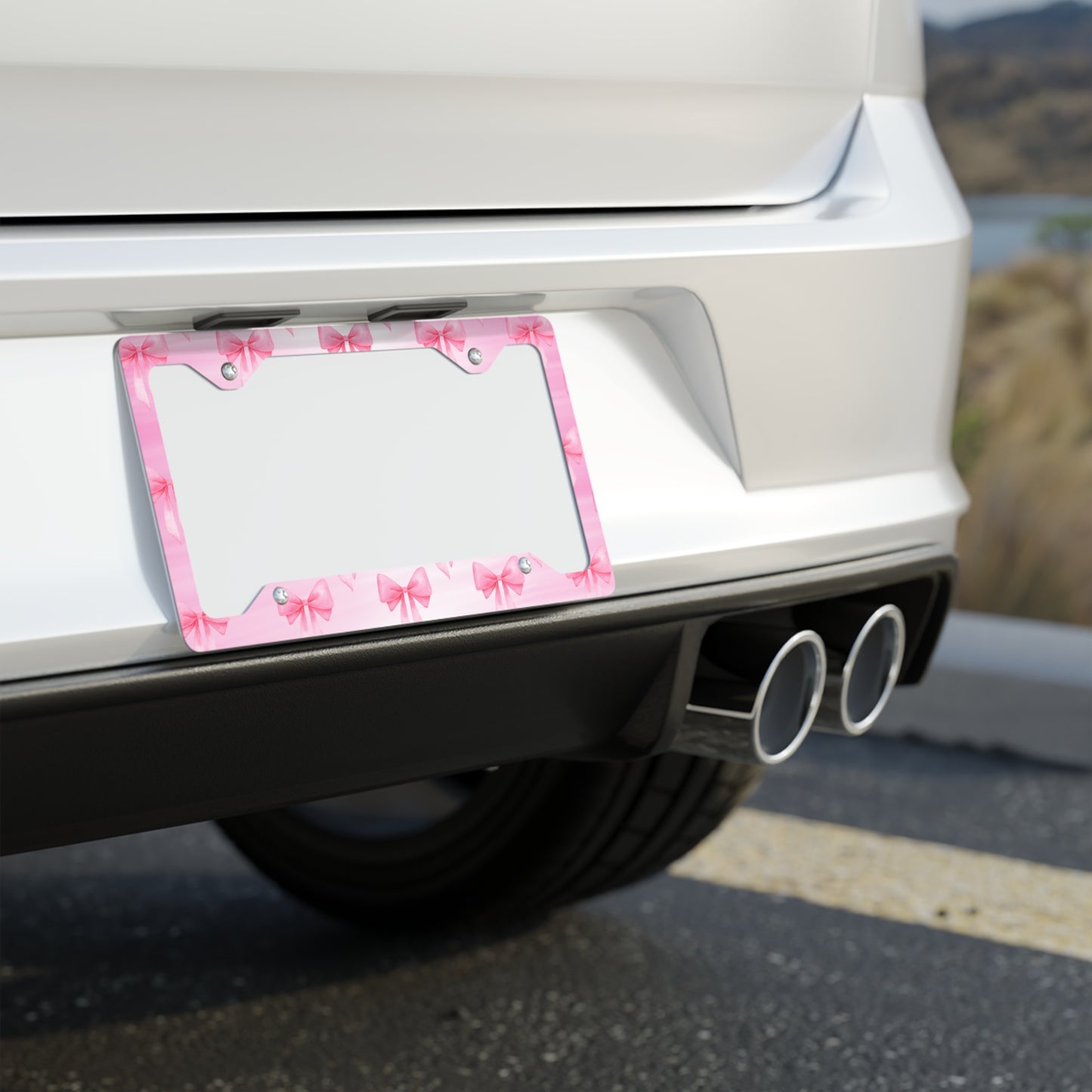 Cute Pink Bow Metal License Plate Frame, Personalized Car Accessory, Gift for Her, Car Decor, Custom License Plate