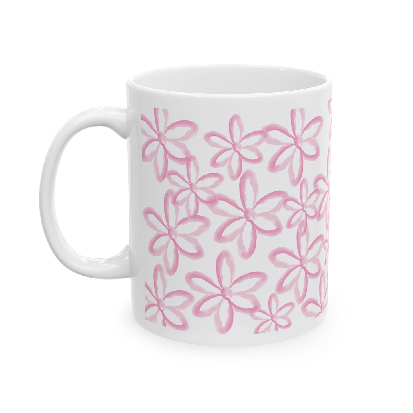 Pink Floral Ceramic Mug - 11oz, 15oz, Gift for Her, Coffee Cup, Tea Lover, Mother's Day, Birthday Present